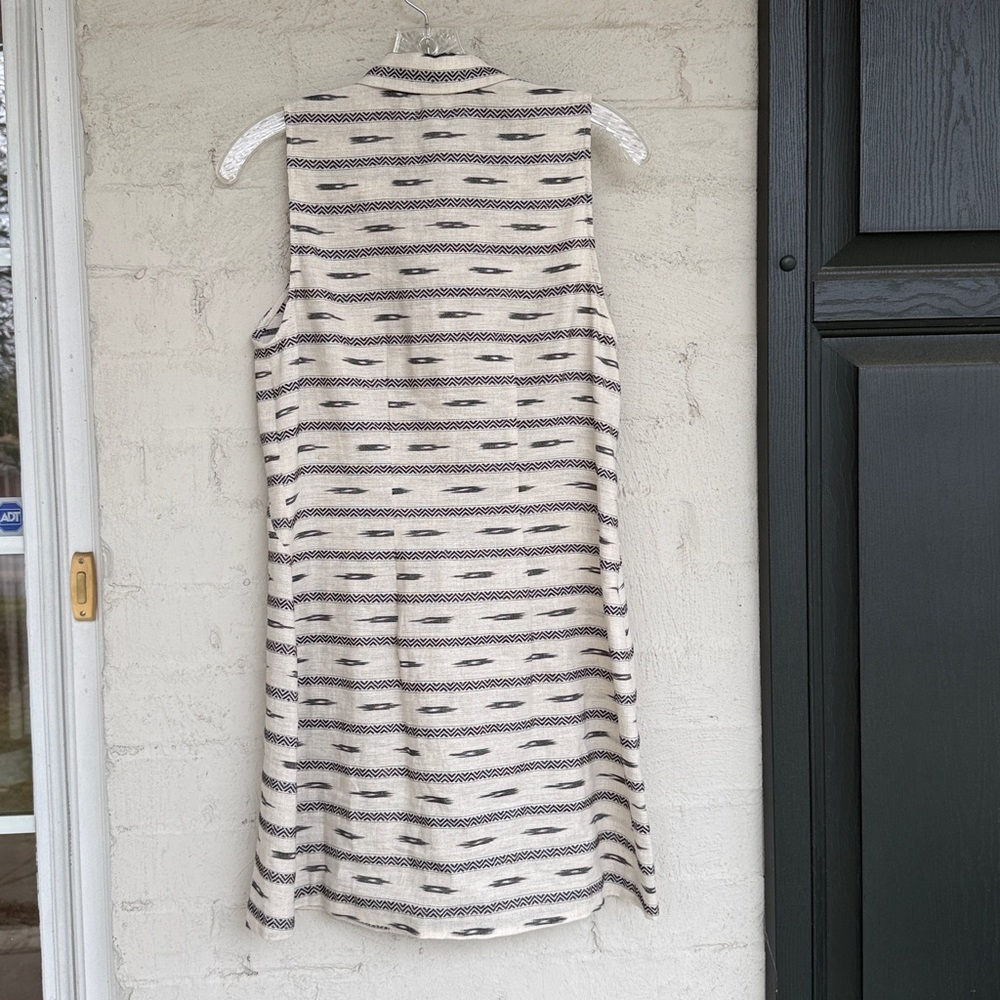 Alice + Olivia Isabelle Tribal Sleeveless Linen Shirt Dress Beige/Black Small - Picture 7 of 12